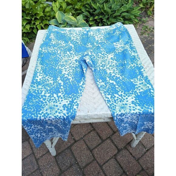 Boden Women Blue Dandelion Print Wide Leg Cotton Blend Cropped Pants Size 16 - Picture 4 of 13